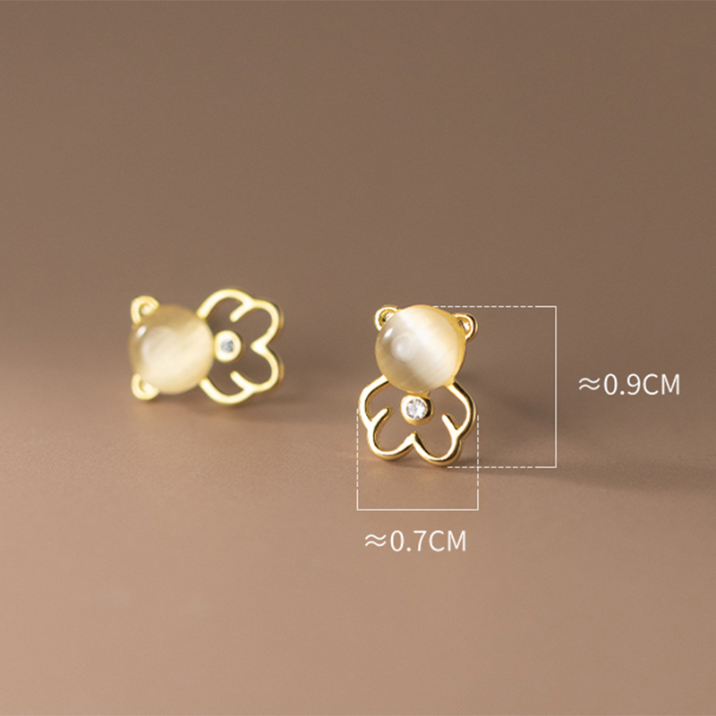 Anyco Fashion Earrings Sterling Silver Cute Opal Hollow Bear Small Earrings for Women Fashion Hip Hop Animal Jewelry Ear Bone Accessories-Earrings-PEROZ Accessories