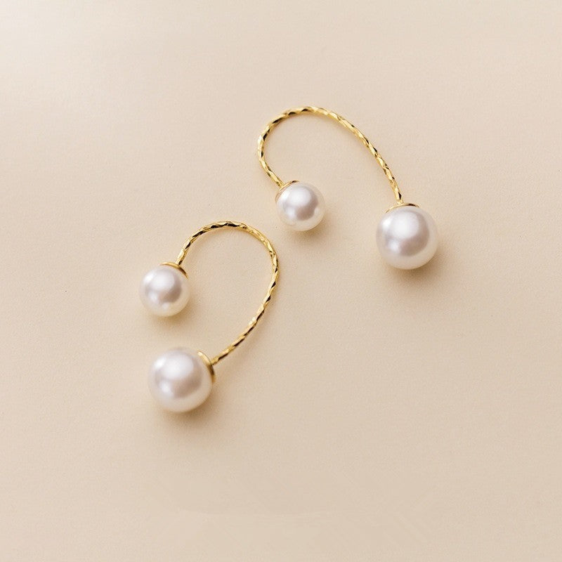 Anyco Fashion Earrings Real Gold Minimalist Pearl Line Studs for Women Party Wedding Fine Hoop Jewelry Accessories Gift-Earrings-PEROZ Accessories