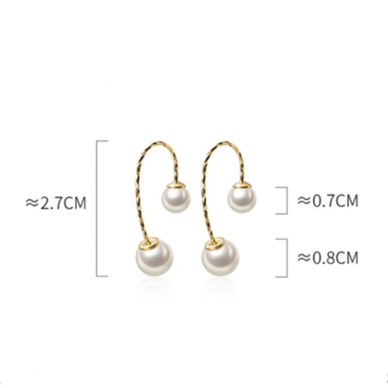 Anyco Fashion Earrings Real Gold Minimalist Pearl Line Studs for Women Party Wedding Fine Hoop Jewelry Accessories Gift-Earrings-PEROZ Accessories