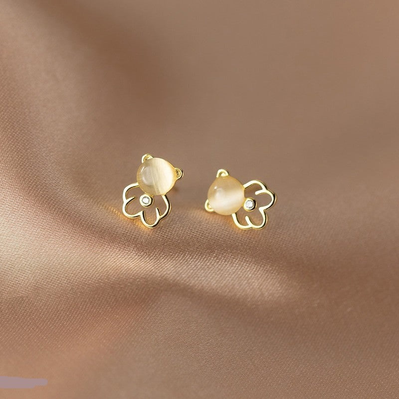 Anyco Fashion Earrings Sterling Silver Cute Opal Hollow Bear Small Earrings for Women Fashion Hip Hop Animal Jewelry Ear Bone Accessories-Earrings-PEROZ Accessories