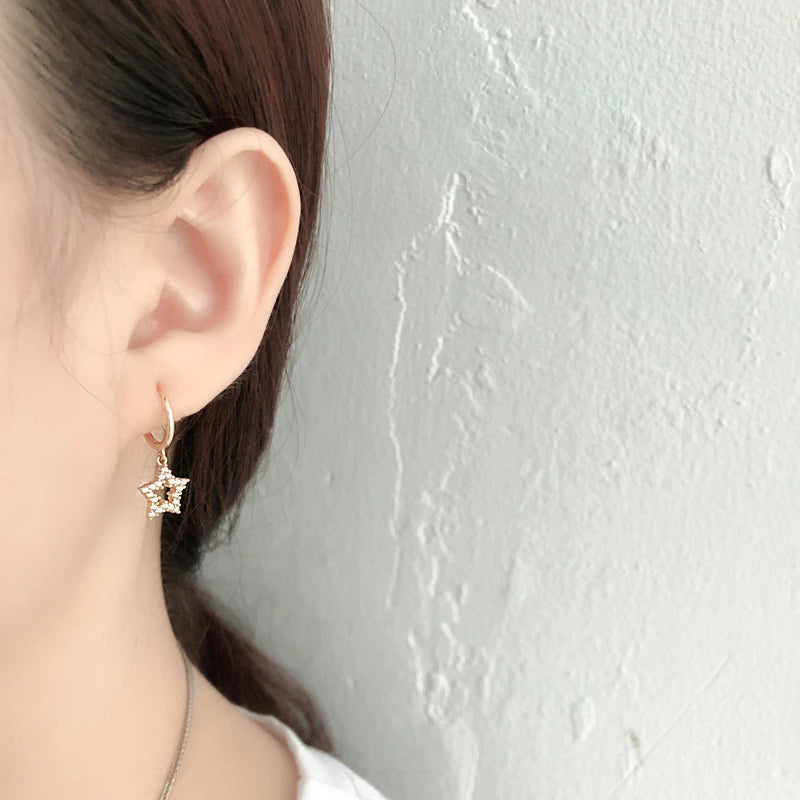 Anyco Earrings Gold Plated Pave Crystal Zircon Hollow Star Chic For Women Teen Girl Fashion Stylish Accessories Jewelry Gifts-Earrings-PEROZ Accessories