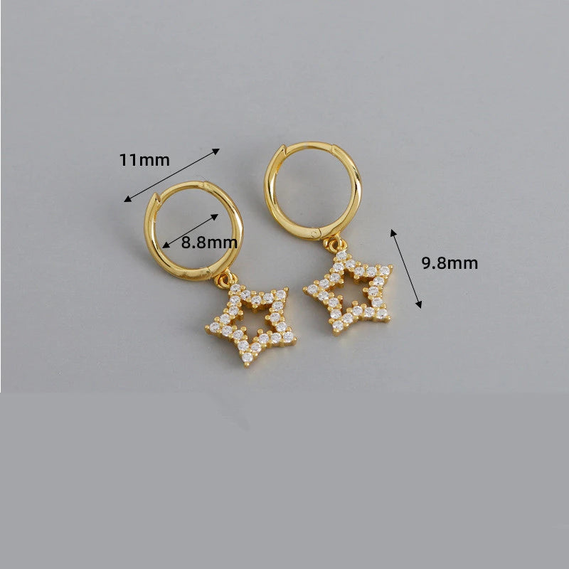 Anyco Earrings Gold Plated Pave Crystal Zircon Hollow Star Chic For Women Teen Girl Fashion Stylish Accessories Jewelry Gifts-Earrings-PEROZ Accessories