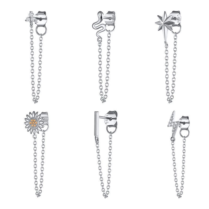 Anyco Earrings Sterling Silver Geometric Cute Icons Tassel Ear Line Stud For Women Teen Fashion Stylish Accessories Jewelry Gifts Triangle-Earrings-PEROZ Accessories