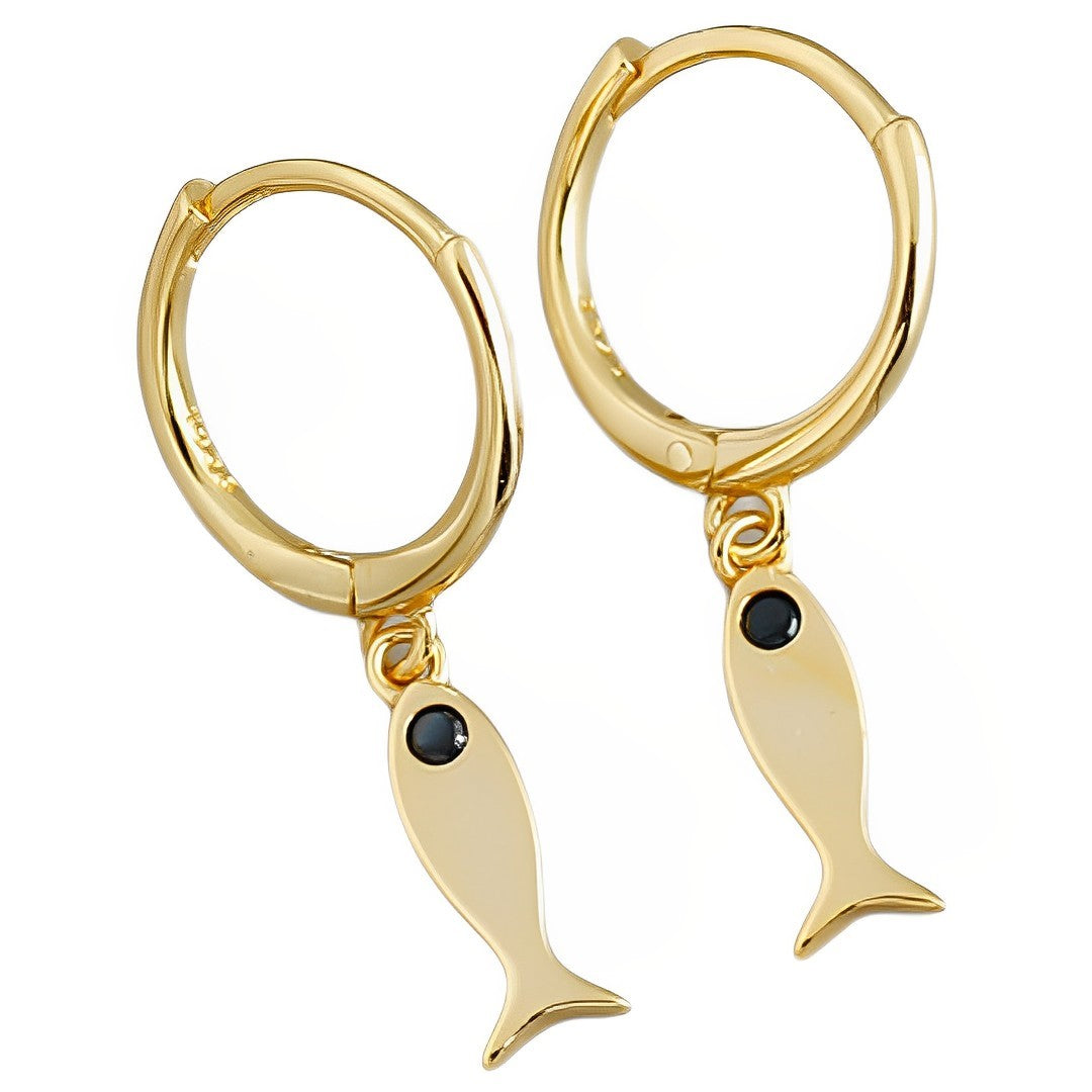 Anyco Earrings Gold Plated Minimalist Black Zircon Fashion Chic Fish Stud For Women Girl Fashion Stylish Rock Punk Accessories Jewelry Gifts-Earrings-PEROZ Accessories