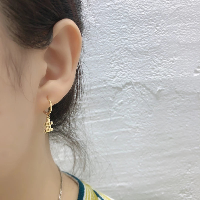 Anyco Earrings Sterling Silver Punk Geometric Initials ME Label Stud For Women Girl Fashion Stylish Rock Accessories Jewelry Gifts-Earrings-PEROZ Accessories