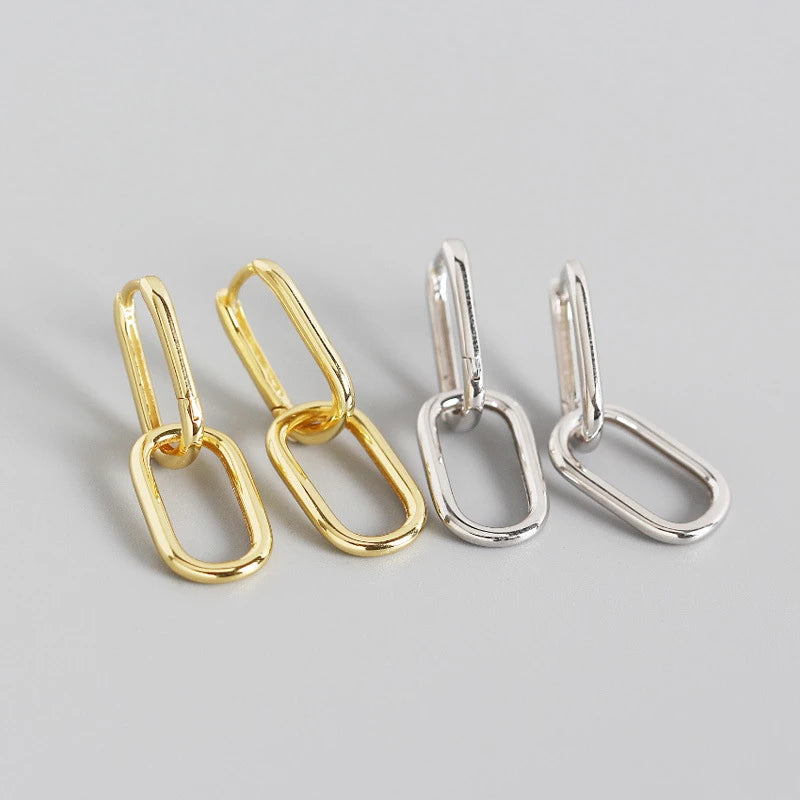 Anyco Earrings Sterling Silver Geometric Double Oval Ear Buckle For Women Girl Teen Fine Fashion Stylish Accessories Jewelry Gifts-Earrings-PEROZ Accessories