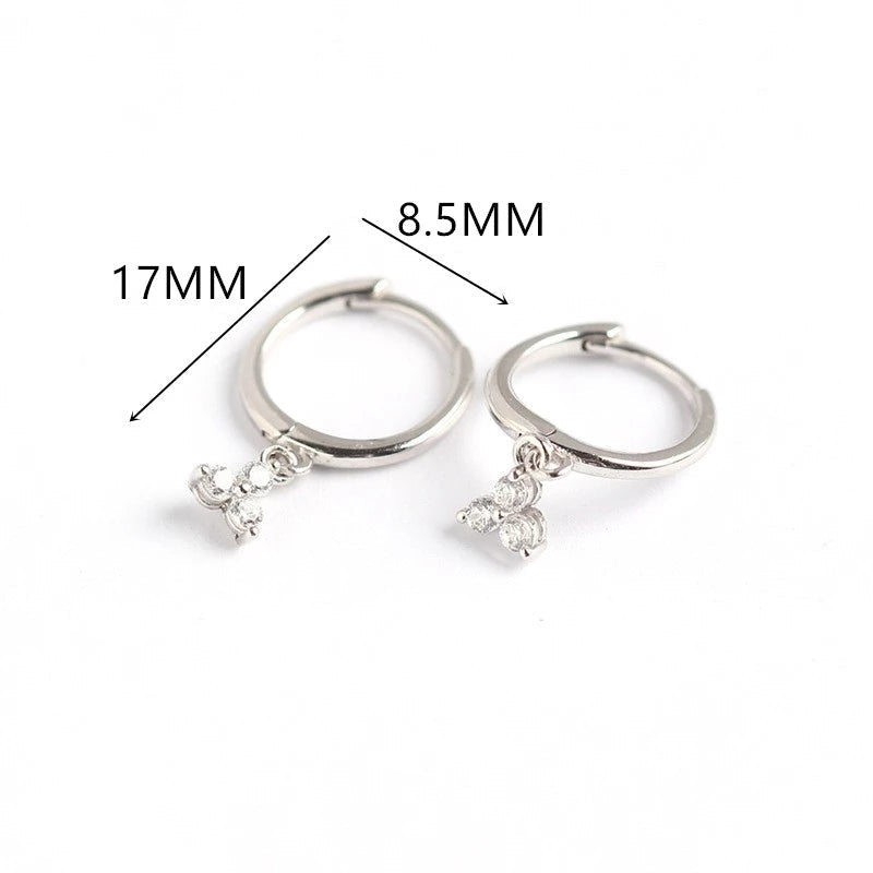 Anyco Earrings Sterling Silver Minimalist White FLower Zircon Geometric Clover Stud For Women Teen Fashion Stylish Accessories Jewelry Gifts-Earrings-PEROZ Accessories