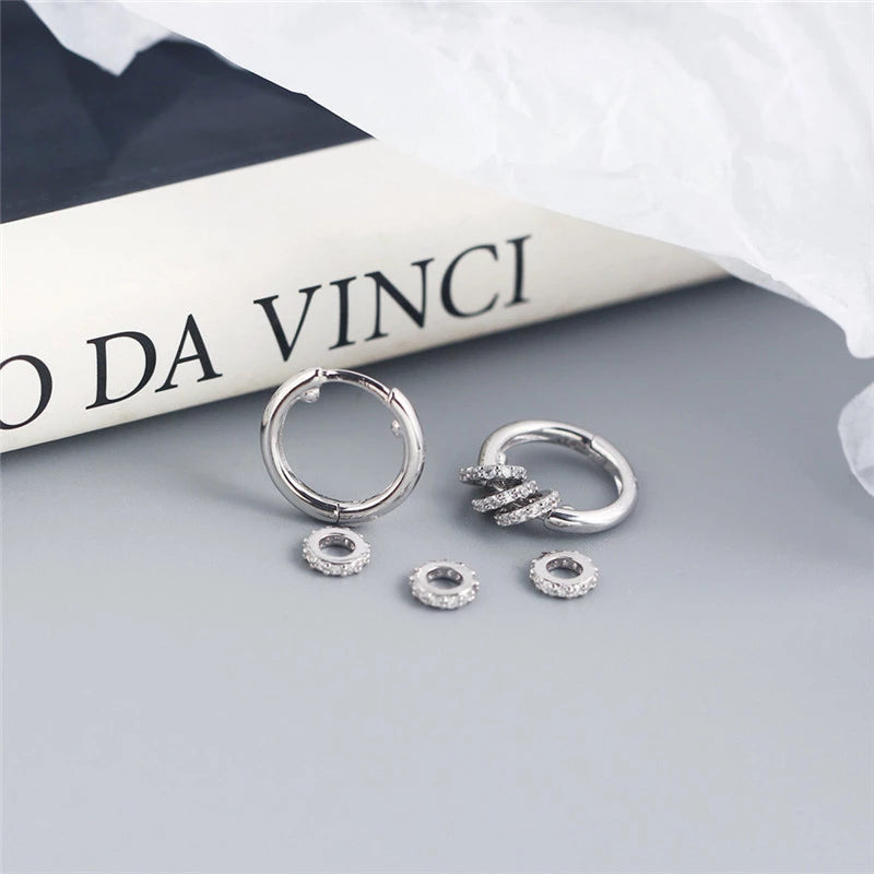 Anyco Earrings Sterling Silver Luxury Small Circle Lucky Ear Buckle For Women Girl Teen Chic Fashion Stylish Accessories Jewelry Gifts-Earrings-PEROZ Accessories