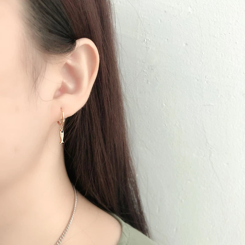Anyco Earrings Gold Plated Minimalist Black Zircon Fashion Chic Fish Stud For Women Girl Fashion Stylish Rock Punk Accessories Jewelry Gifts-Earrings-PEROZ Accessories