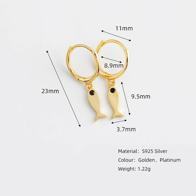 Anyco Earrings Gold Plated Minimalist Black Zircon Fashion Chic Fish Stud For Women Girl Fashion Stylish Rock Punk Accessories Jewelry Gifts-Earrings-PEROZ Accessories