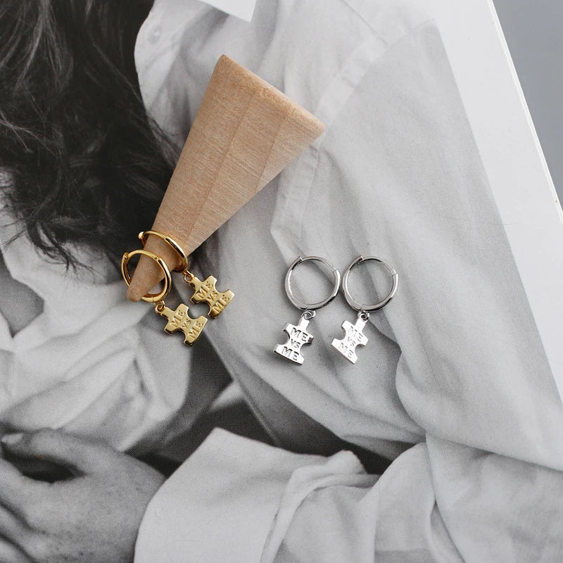 Anyco Earrings Sterling Silver Punk Geometric Initials ME Label Stud For Women Girl Fashion Stylish Rock Accessories Jewelry Gifts-Earrings-PEROZ Accessories