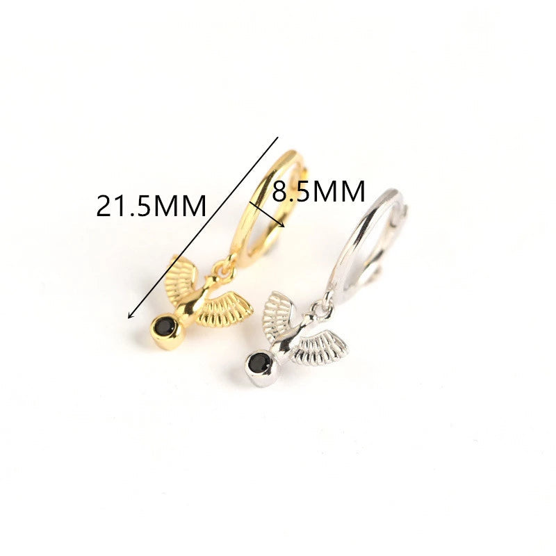Anyco Earrings Gold Plated New Classic Pave Black Agate Peace Dove Stud For Women Girl Teen Fashion Stylish Accessories Jewelry Gifts-Earrings-PEROZ Accessories