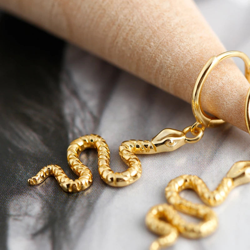 Anyco Earrings Big Gold Plated Cute Chic Punk Long Bohemian Snake Stud For Women Girl Teen Fashion Stylish Accessories Jewelry Gifts-Earrings-PEROZ Accessories