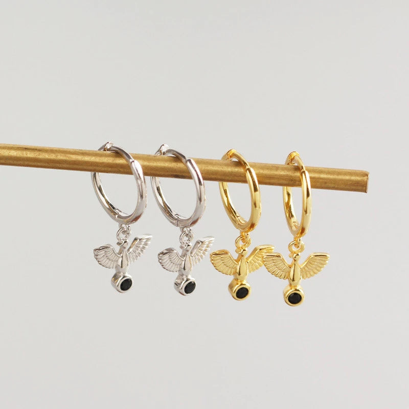 Anyco Earrings Gold Plated New Classic Pave Black Agate Peace Dove Stud For Women Girl Teen Fashion Stylish Accessories Jewelry Gifts-Earrings-PEROZ Accessories