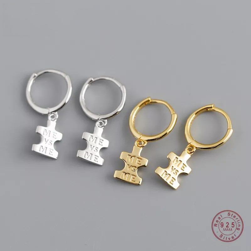 Anyco Earrings Sterling Silver Punk Geometric Initials ME Label Stud For Women Girl Fashion Stylish Rock Accessories Jewelry Gifts-Earrings-PEROZ Accessories
