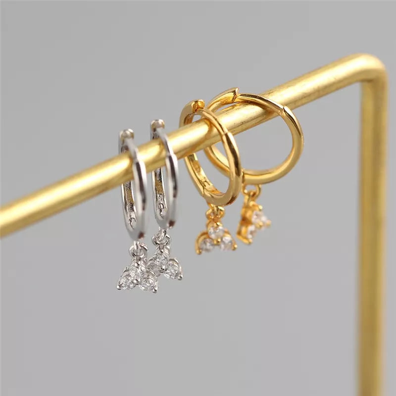 Anyco Earrings Sterling Silver Minimalist White FLower Zircon Geometric Clover Stud For Women Teen Fashion Stylish Accessories Jewelry Gifts-Earrings-PEROZ Accessories