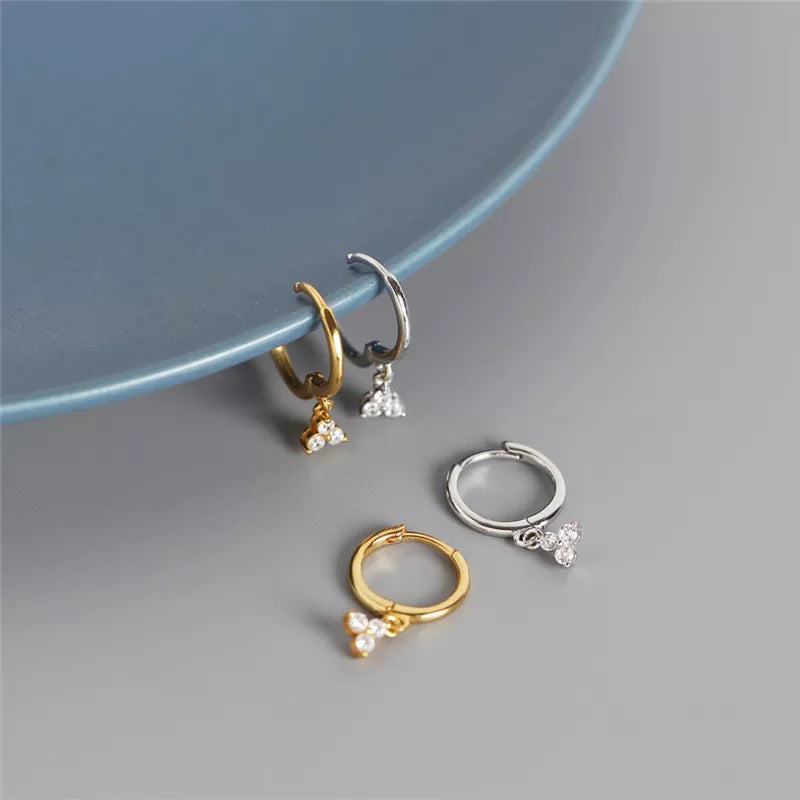 Anyco Earrings Sterling Silver Minimalist White FLower Zircon Geometric Clover Stud For Women Teen Fashion Stylish Accessories Jewelry Gifts-Earrings-PEROZ Accessories