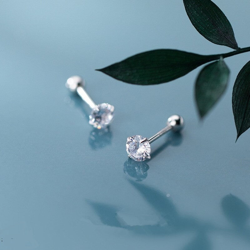 Anyco Fashion Earrings Sterling Silver Luxury Shiny White Zircon Spiral Bead Stud for Women Wedding Anniversary Jewelry Gift-Earrings-PEROZ Accessories
