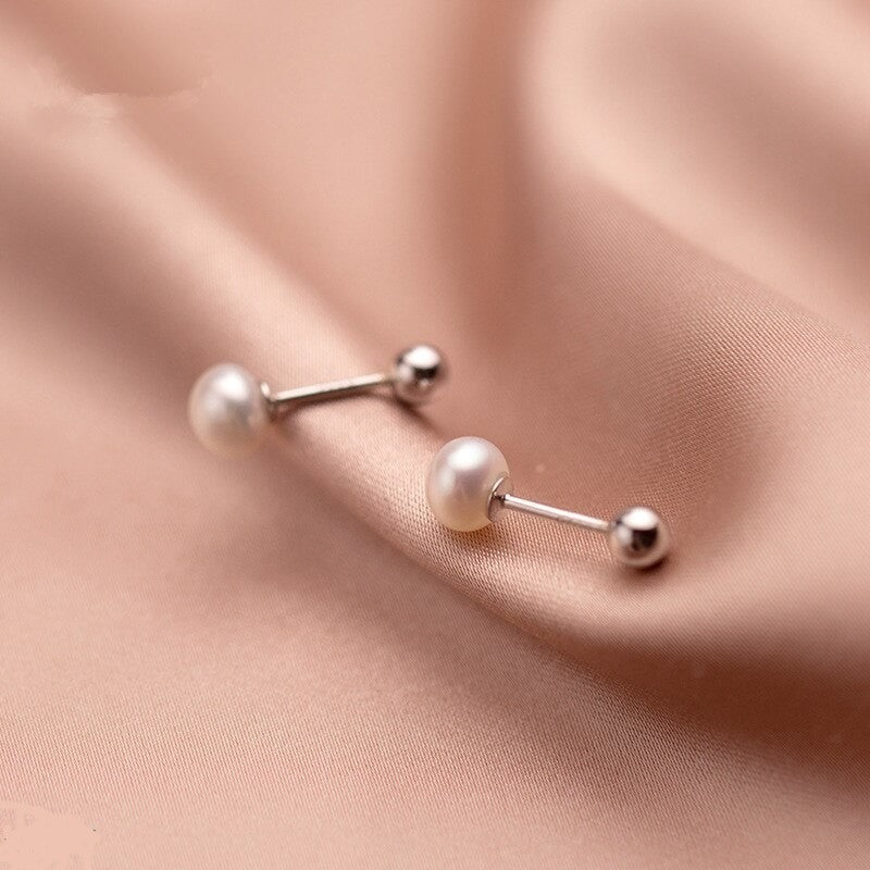 Anyco Fashion Earrings Sterling Silver Natural Pearl Spiral Bead Stud for Women Chic Birthday Jewelry Gift 5-6MM-Earrings-PEROZ Accessories