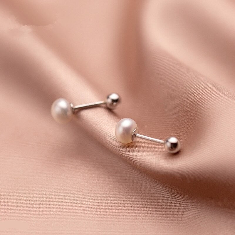 Anyco Fashion Earrings Sterling Silver Natural Pearl Spiral Bead Stud for Women Chic Birthday Jewelry Gift 7-8MM-Earrings-PEROZ Accessories
