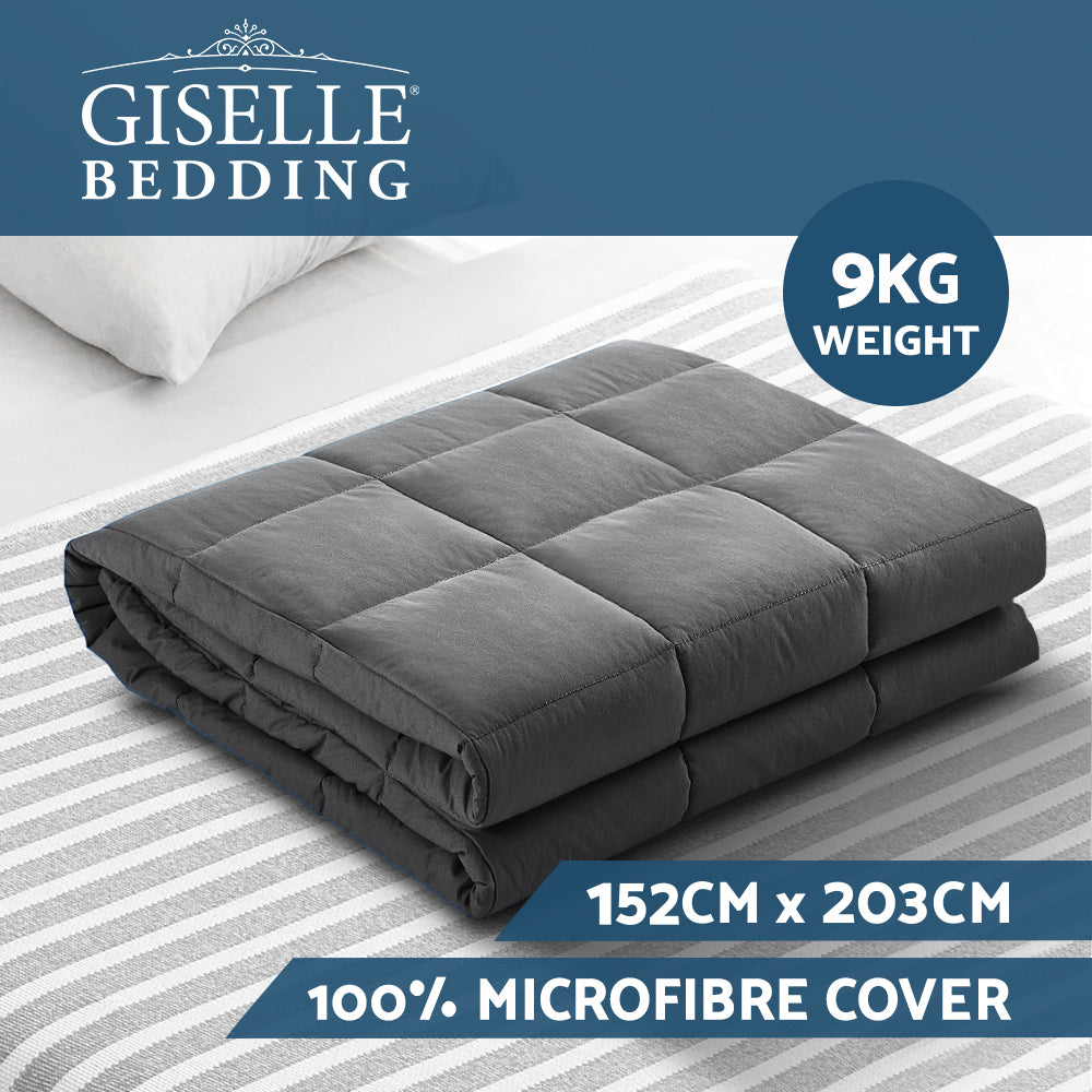 Weighted Blanket Adult 9KG Heavy Gravity Blankets Microfibre Cover Calming Relax Anxiety Relief Grey-Blankets-PEROZ Accessories