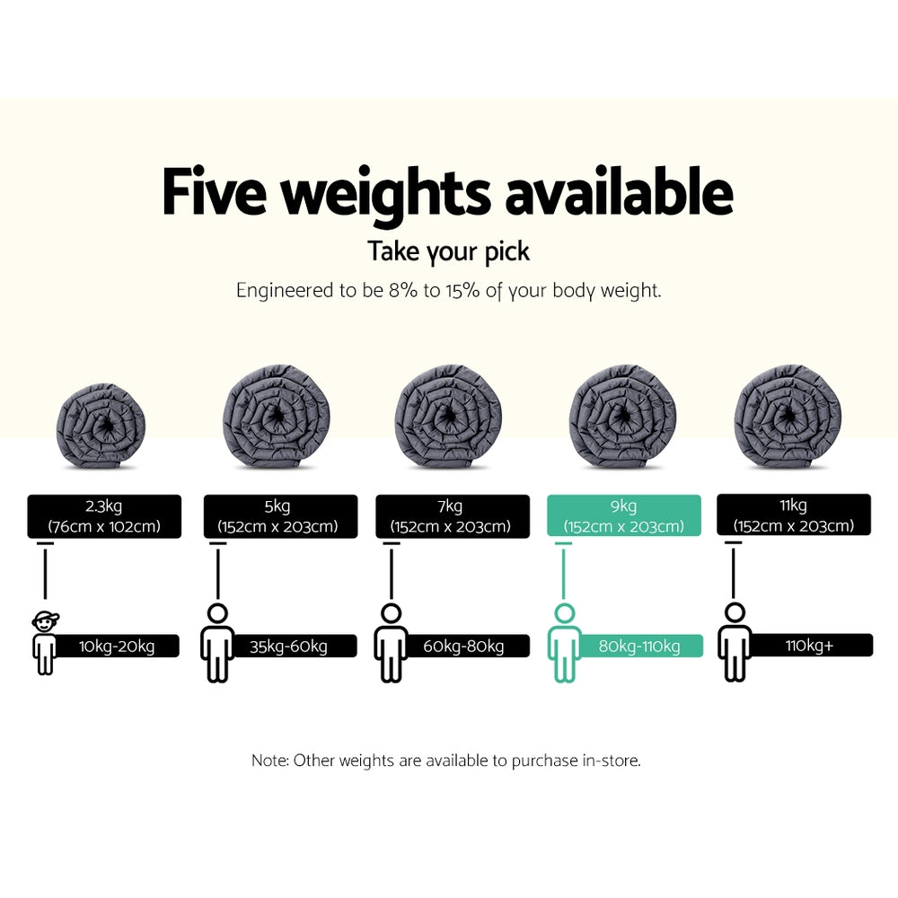 Weighted Blanket Adult 9KG Heavy Gravity Blankets Microfibre Cover Calming Relax Anxiety Relief Grey-Blankets-PEROZ Accessories