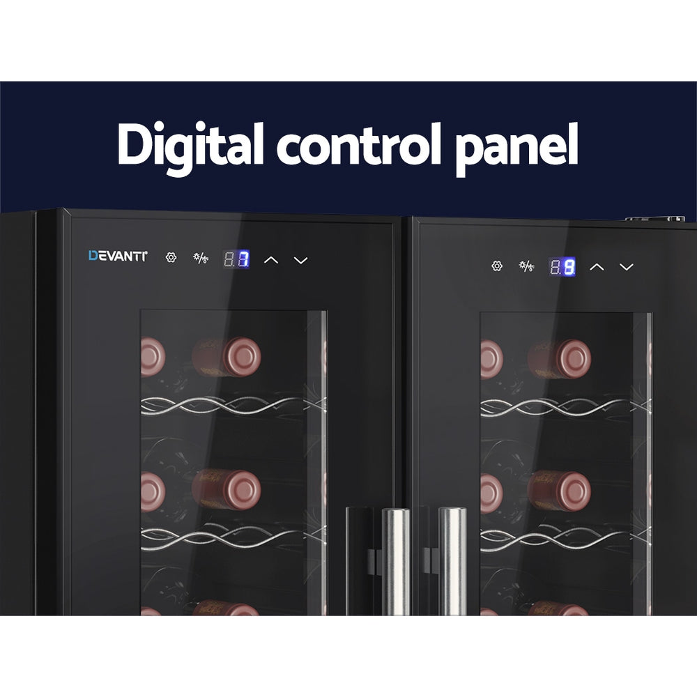 Devanti Wine Cooler Fridge Compressor Dual Zone Cellar Chiller Home 24 Bottles-Appliances > Kitchen Appliances-PEROZ Accessories
