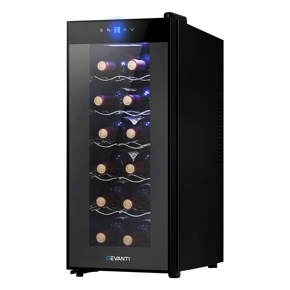 Devanti Wine Cooler 12 Bottle Thermoelectric Fridge Storage Chiller-Appliances > Fridges-PEROZ Accessories