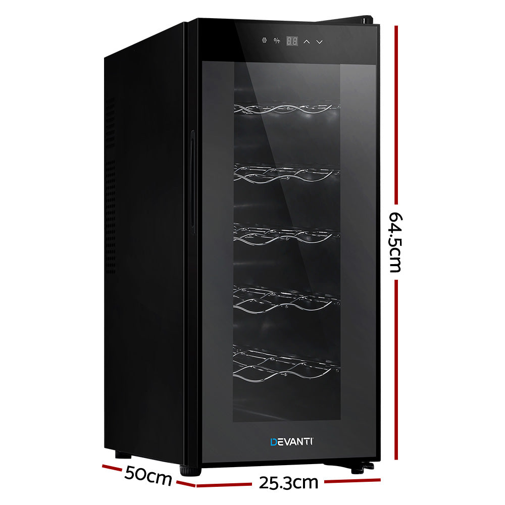 Devanti Wine Cooler 12 Bottle Thermoelectric Fridge Storage Chiller-Appliances > Fridges-PEROZ Accessories