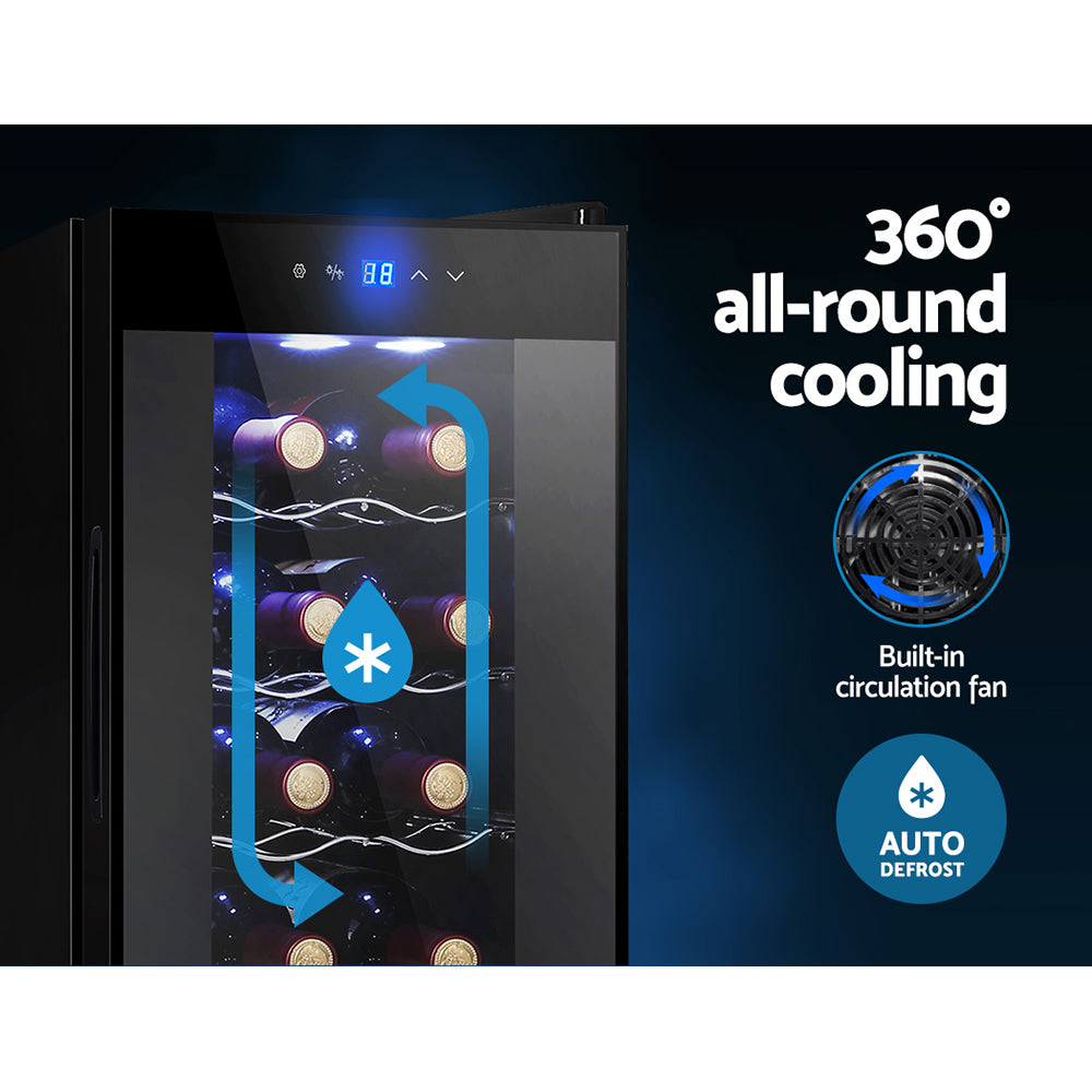 Devanti Wine Cooler 12 Bottle Thermoelectric Fridge Storage Chiller-Appliances > Fridges-PEROZ Accessories