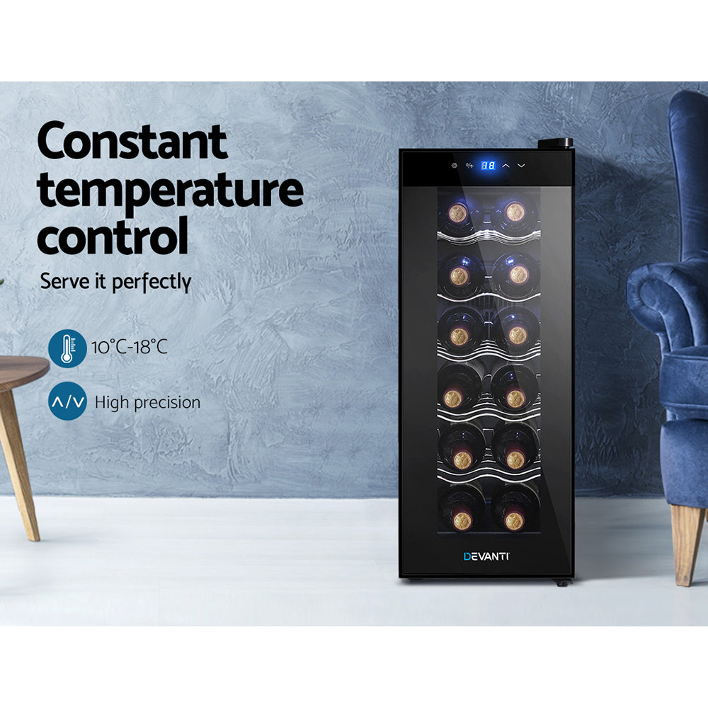 Devanti Wine Cooler 12 Bottle Thermoelectric Fridge Storage Chiller-Appliances > Fridges-PEROZ Accessories