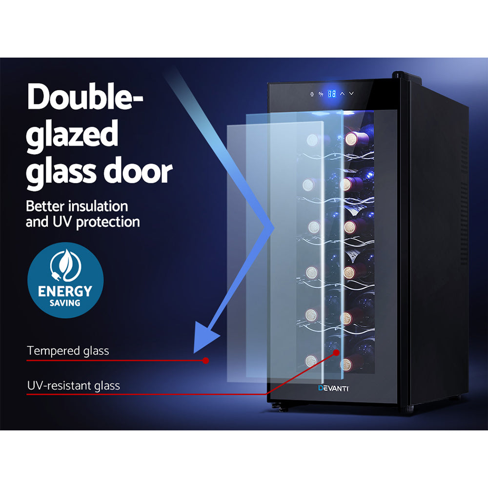 Devanti Wine Cooler 12 Bottle Thermoelectric Fridge Storage Chiller-Appliances > Fridges-PEROZ Accessories