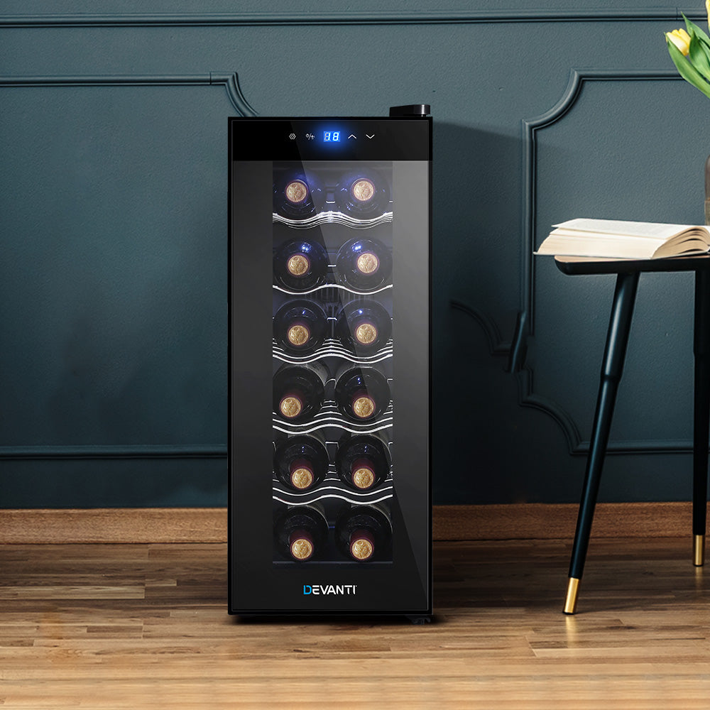 Devanti Wine Cooler 12 Bottle Thermoelectric Fridge Storage Chiller-Appliances > Fridges-PEROZ Accessories