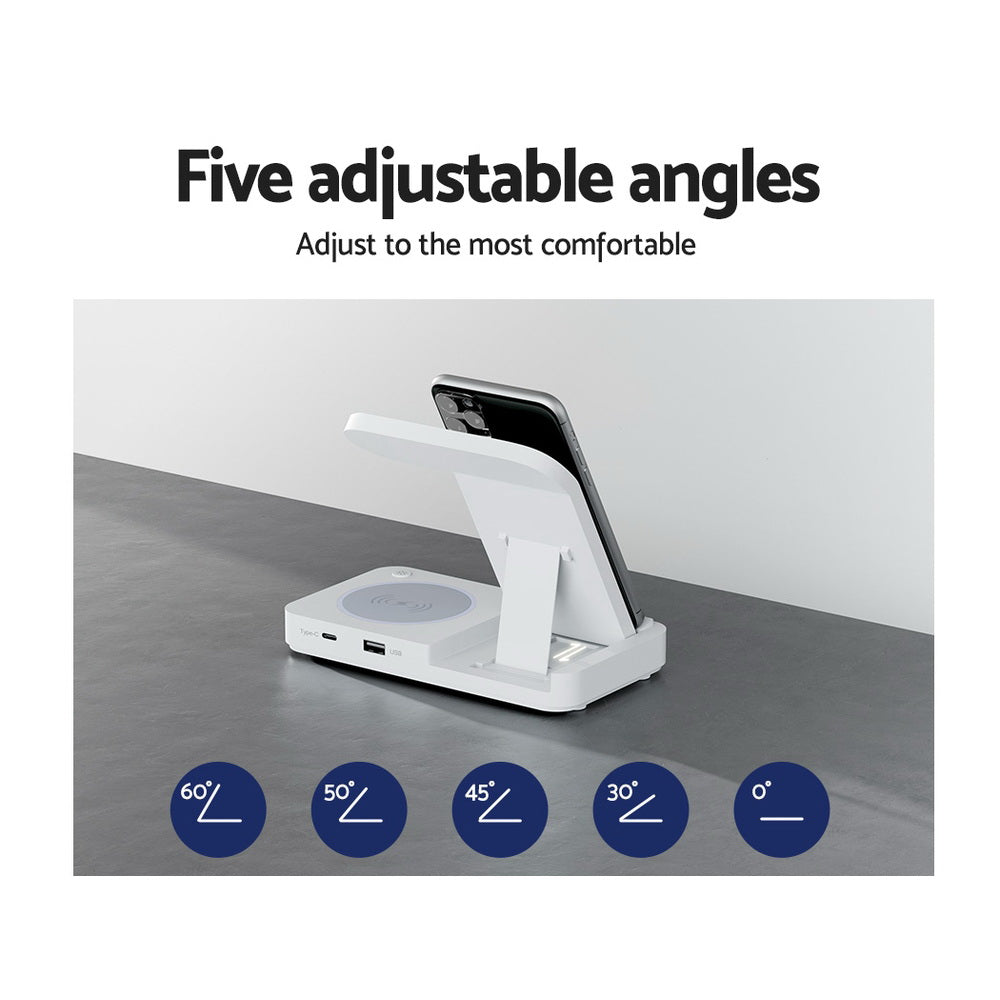 Devanti 4-in-1 Wireless Charger Dock Fast Charging for Phone White-Chargers-PEROZ Accessories