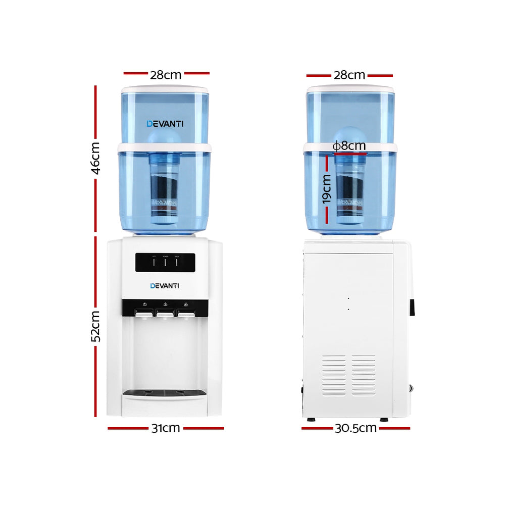 Devanti 22L Bench Top Water Cooler Dispenser Filter Purifier Hot Cold Room Temperature Three Taps-Appliances > Kitchen Appliances-PEROZ Accessories