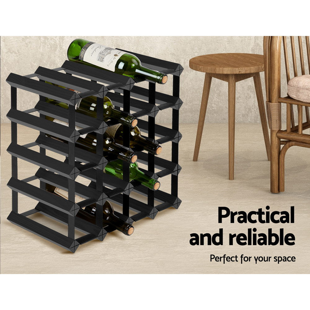 Artiss 20 Bottle Timber Wine Rack Wooden Storage Wall Racks Holders Cellar Black-Home & Garden > Storage - Peroz Australia - Image - 4