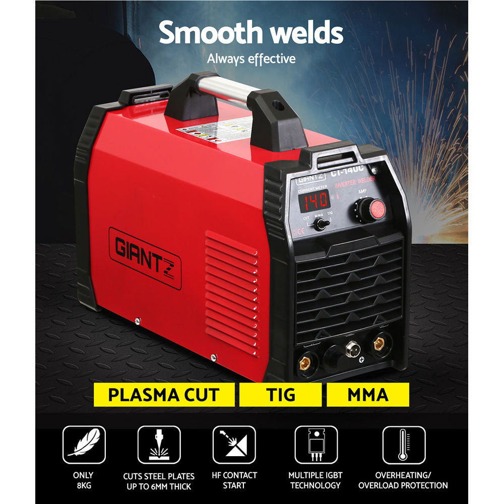 Giantz 140Amp Inverter Welder Plasma Cutter Gas DC iGBT Portable Welding Machine-Tools > Power Tools-PEROZ Accessories