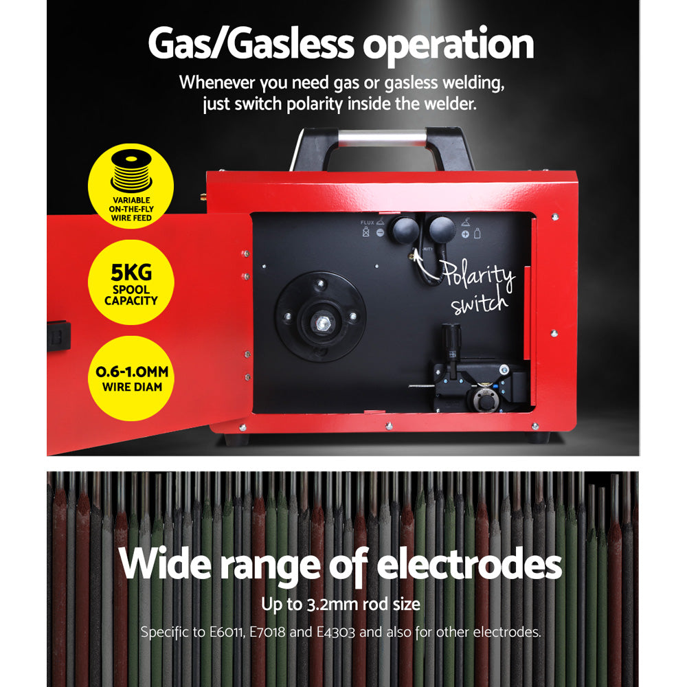 Giantz 220 Amp Inverter Welder MMA MIG DC Gas Gasless Welding Machine Portable-Tools > Power Tools-PEROZ Accessories
