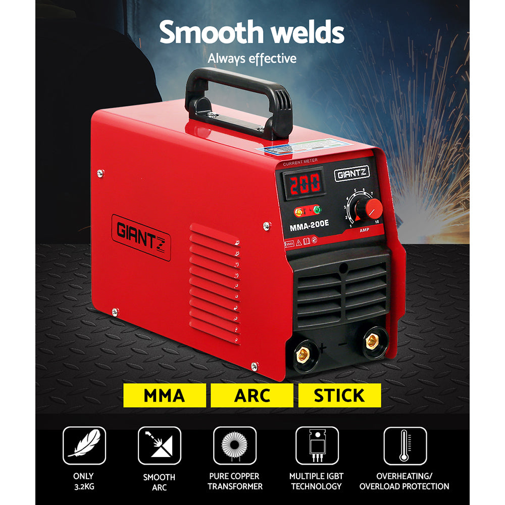 Giantz 200 Amp Inverter Welder MMA ARC DC IGBT Welding Machine Stick Portable-Tools > Power Tools-PEROZ Accessories