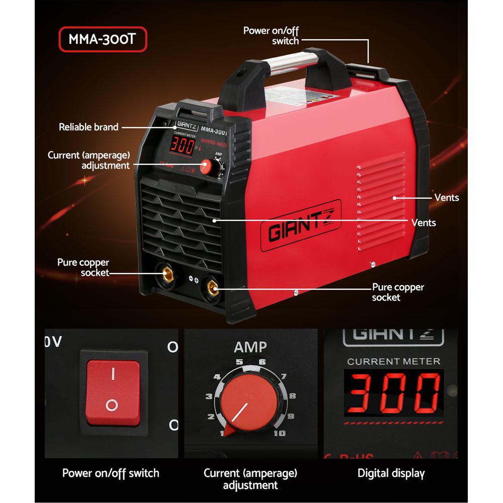 Giantz 300Amp Inverter Welder MMA ARC iGBT DC Gas Welding Machine Stick Portable-Tools > Power Tools-PEROZ Accessories
