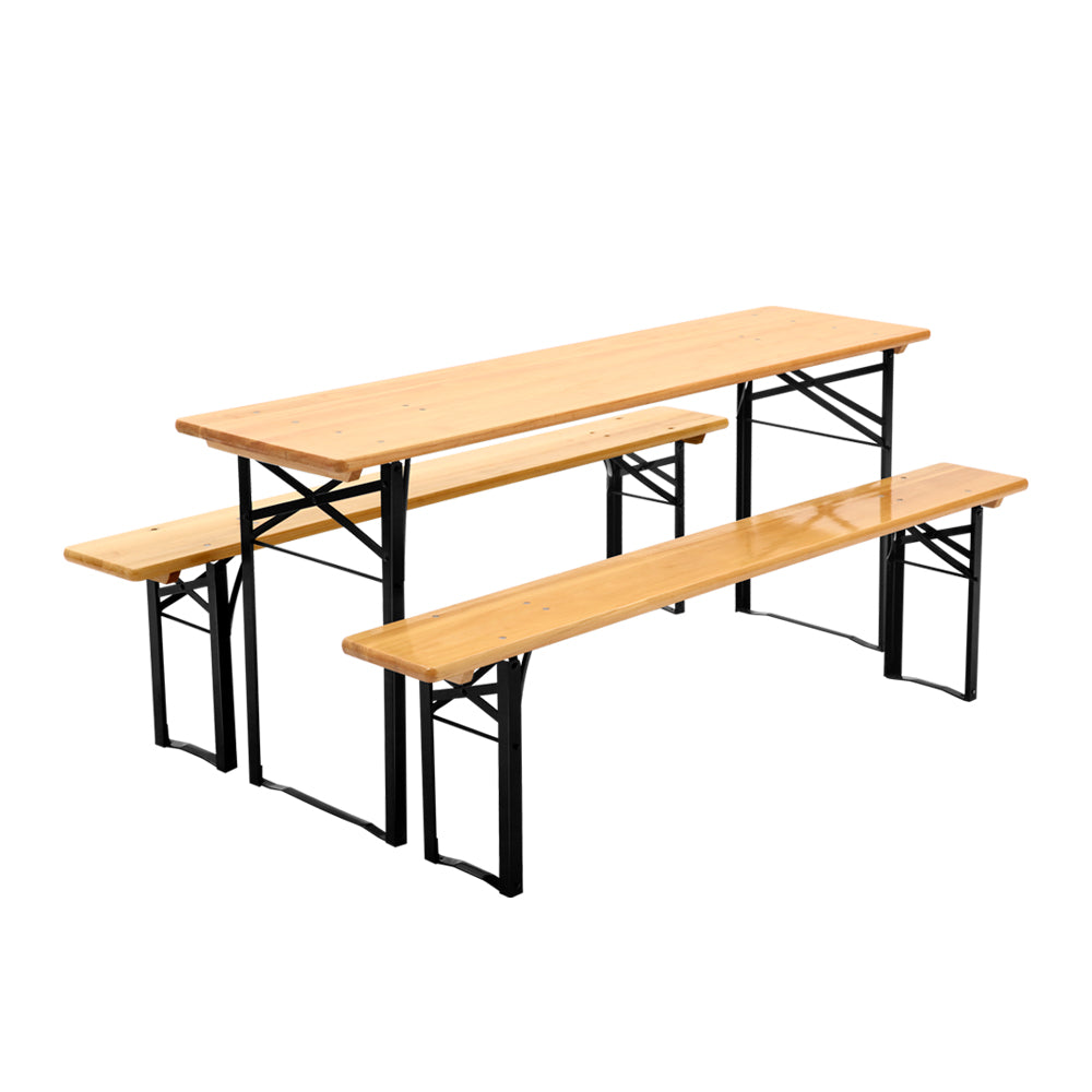 Gardeon Wooden Outdoor Foldable Bench Set - Natural-Furniture > Outdoor-PEROZ Accessories