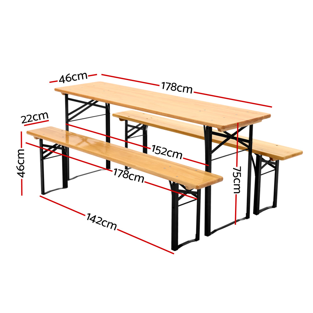 Gardeon Wooden Outdoor Foldable Bench Set - Natural-Furniture > Outdoor-PEROZ Accessories
