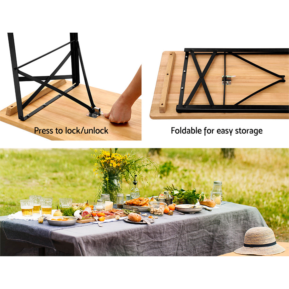 Gardeon Wooden Outdoor Foldable Bench Set - Natural-Furniture > Outdoor-PEROZ Accessories