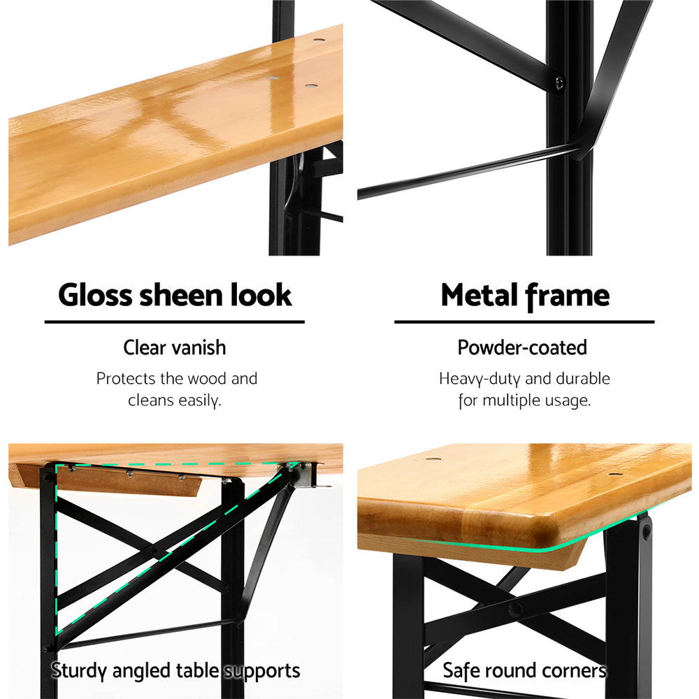 Gardeon Wooden Outdoor Foldable Bench Set - Natural-Furniture > Outdoor-PEROZ Accessories