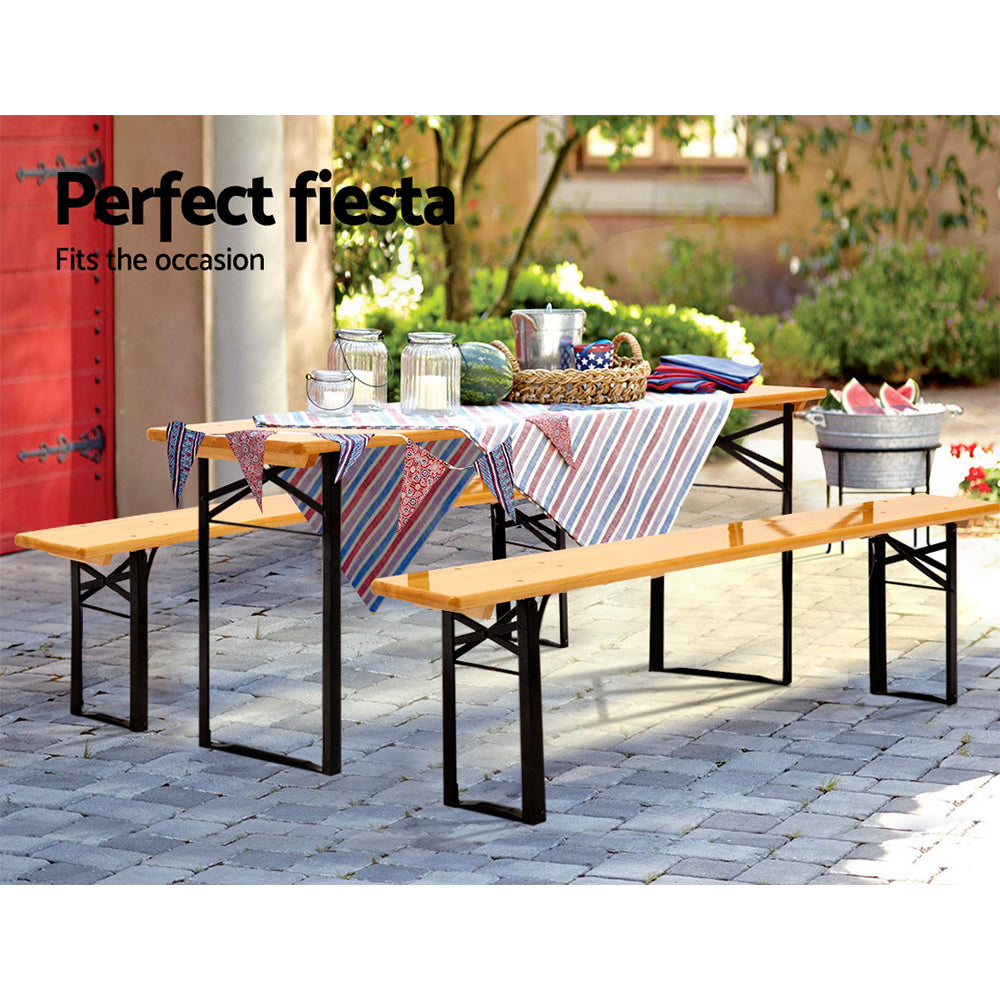 Gardeon Wooden Outdoor Foldable Bench Set - Natural-Furniture > Outdoor-PEROZ Accessories