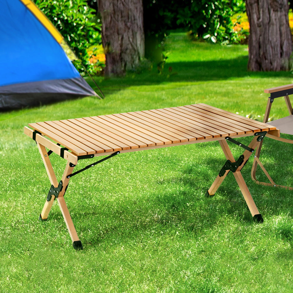 Gardeon Outdoor Furniture Wooden Egg Roll Picnic Table Camping Desk 90CM-Furniture > Outdoor-PEROZ Accessories
