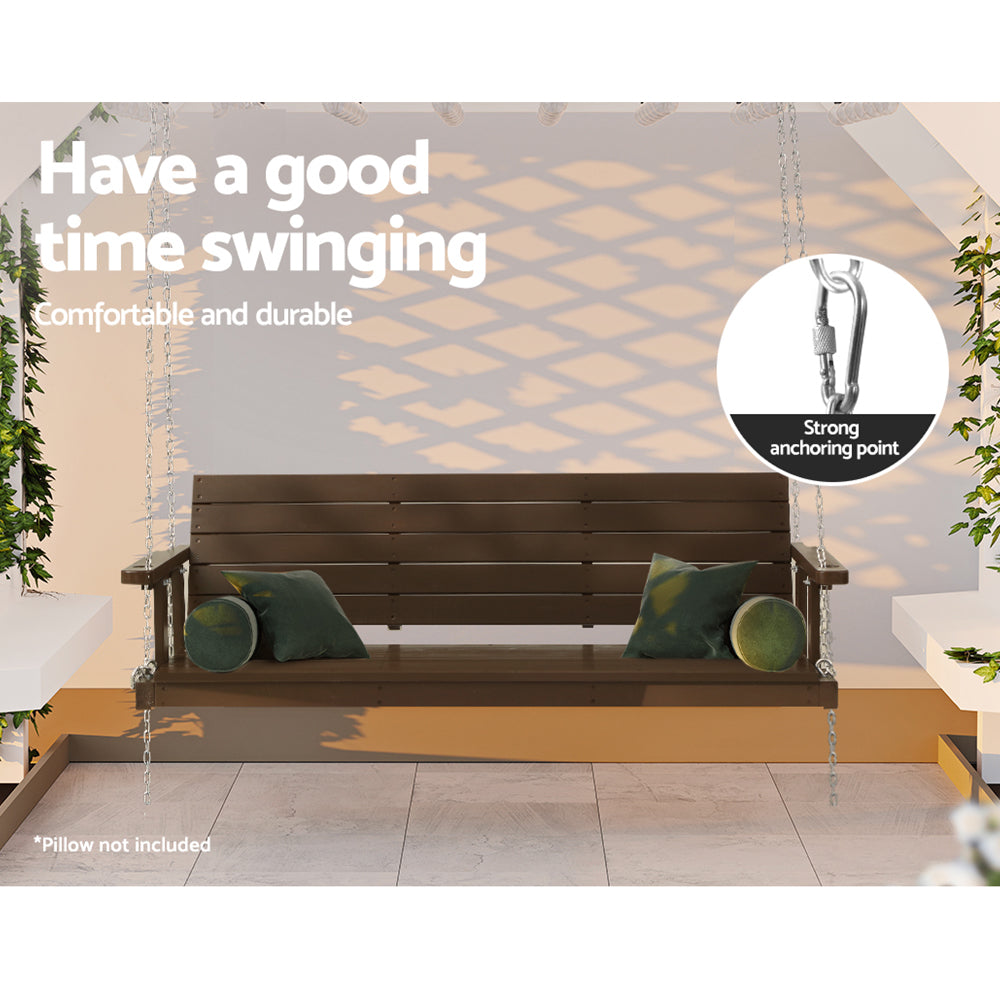 Gardeon Porch Swing Chair with Chain Outdoor Furniture 3 Seater Bench Wooden Brown-Furniture > Outdoor-PEROZ Accessories