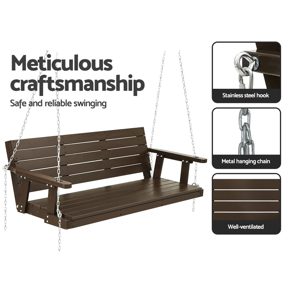 Gardeon Porch Swing Chair with Chain Outdoor Furniture 3 Seater Bench Wooden Brown-Furniture > Outdoor-PEROZ Accessories