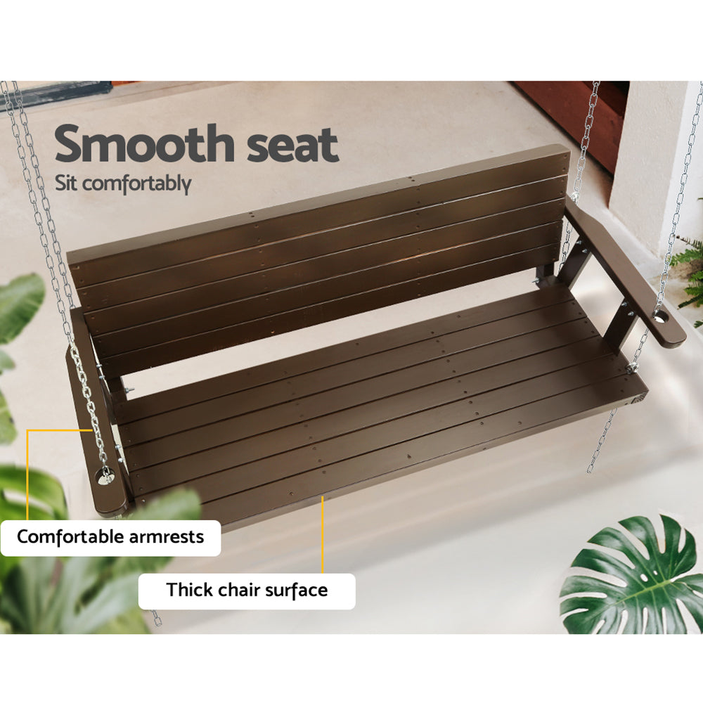 Gardeon Porch Swing Chair with Chain Outdoor Furniture 3 Seater Bench Wooden Brown-Furniture > Outdoor-PEROZ Accessories