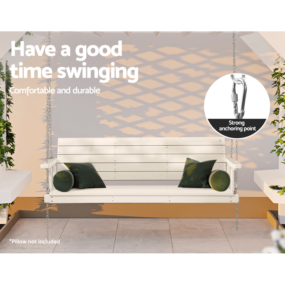 Gardeon Porch Swing Chair with Chain Outdoor Furniture 3 Seater Bench Wooden White-Furniture > Outdoor-PEROZ Accessories